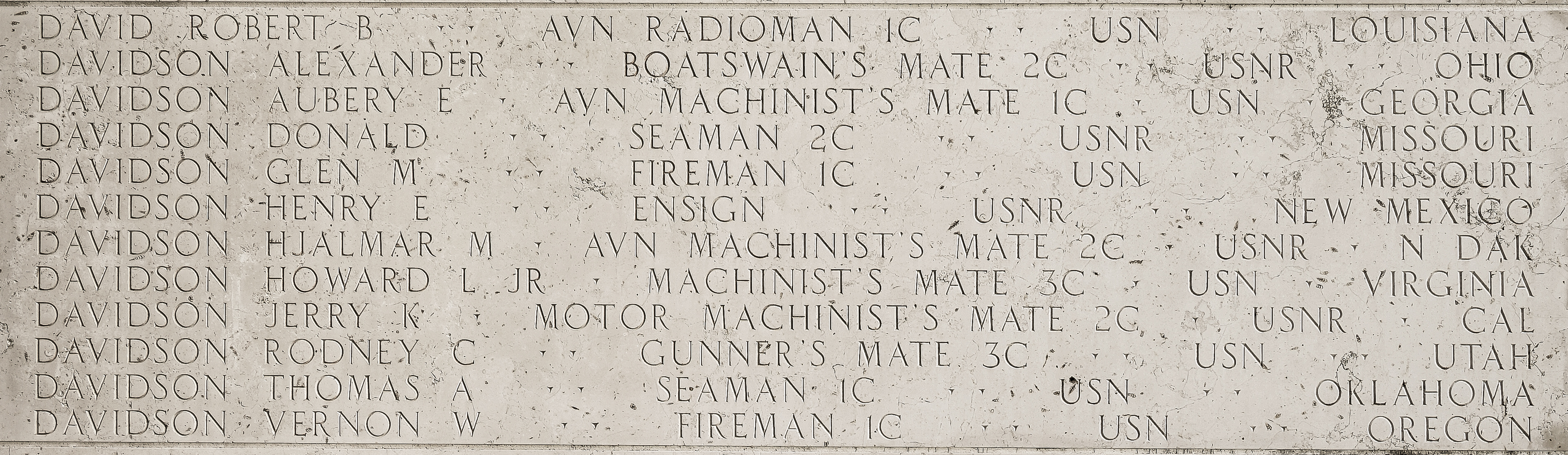 Vernon W. Davidson, Fireman First Class